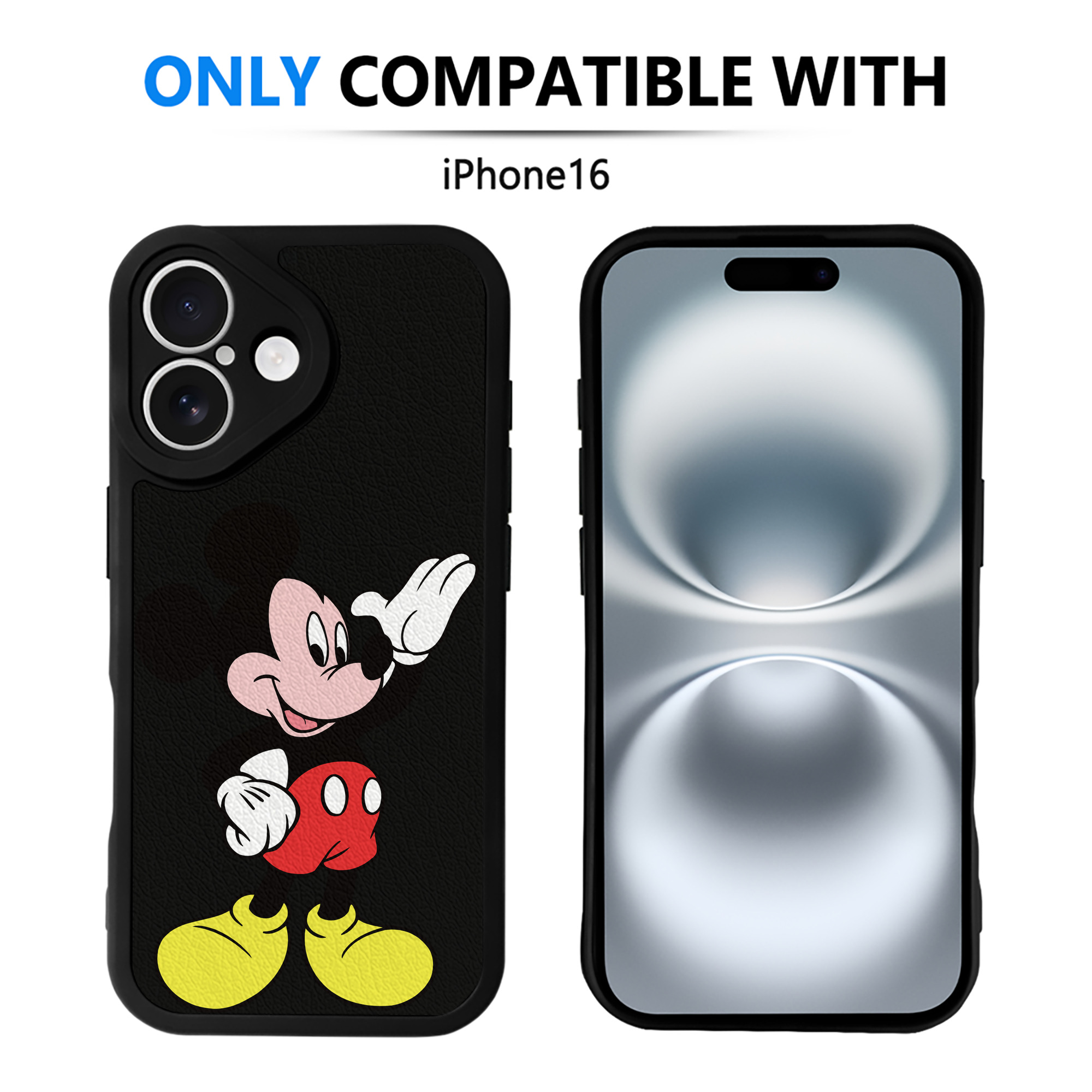 （画像用） ミッキーマウス Mickey Mouse 【iPhone 16シリーズ対応】シリコンスマホケース（レザー調） 材質：シリコン